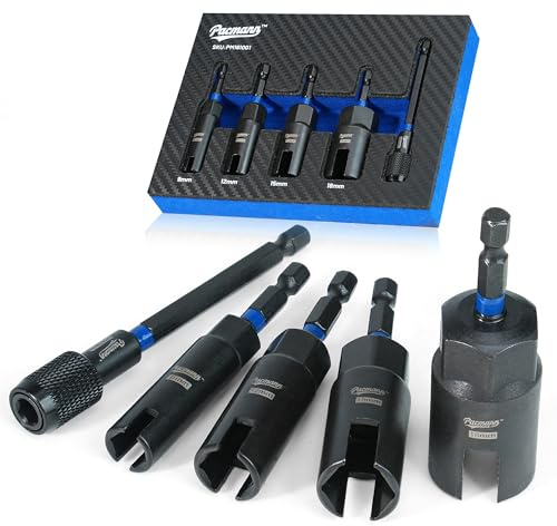 PACMANN Wing Nut Driver Set 5PCS Quick Release Bit Holder, 1/4 Hex Shank | Color-Coded 9mm 12mm 15mm 18mm, Durable Cr-V Steel for Wing Nuts, Eye Bolts, Wire Twisting, with EVA Storage Case