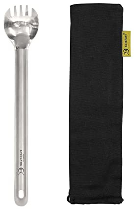 SILVERANT Titanium Long Handle Spork, Ultralight Camping Cutlery Outdoor Utensils for Backpacking Hiking & Bushcraft Flatware (Spork-Polished)