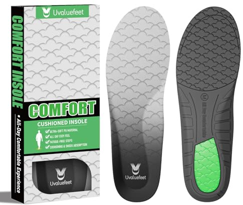 Comfortable Insoles, Memory Foam Shoe Insoles for Men and Women Standing All Day Anti-Fatigue,Foot Cushion Shock Absorbing Insoles for Running, Walking & Work Boot M[UK Man 7.0-8.0 Woman 9.0-10.0]
