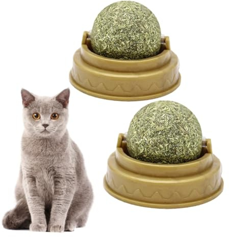 BAZEITFLOW 2pcs Catnip Chew Balls for Dental Care and Digestion, Mint Flavor, Edible Cat Licking Ball Snacks for Cats and Kittens