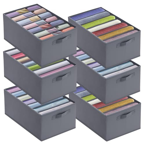 BOSCOW 6 Stück Kleiderschrank Organizer, (44x30x20,5 cm), 7 breite Fächer, zur Aufbewahrung von Jeans, Hosen, Pullovern, Hoodies und anderen Kleidungsstücken