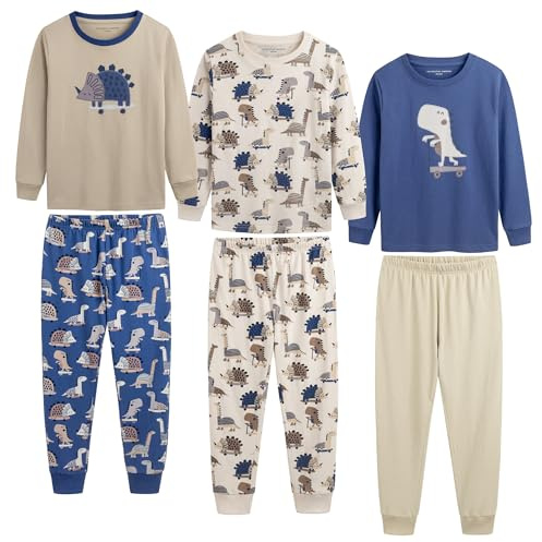 The Essentials Wardrobe 3PK Boys LS Long Pyjamas- Dino - 3-4 Yrs