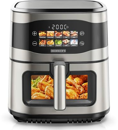 HEINRICHS Heißluftfritteuse, 9 Liter XXL Air Fryer, 10in1 Heißluftfritteuse, LED-Display mit Sensor-Touch Bedienung, fettfreie Zubereitung, inkl. Timer, platzsparend, spülmaschinenfester Korb, 1800W