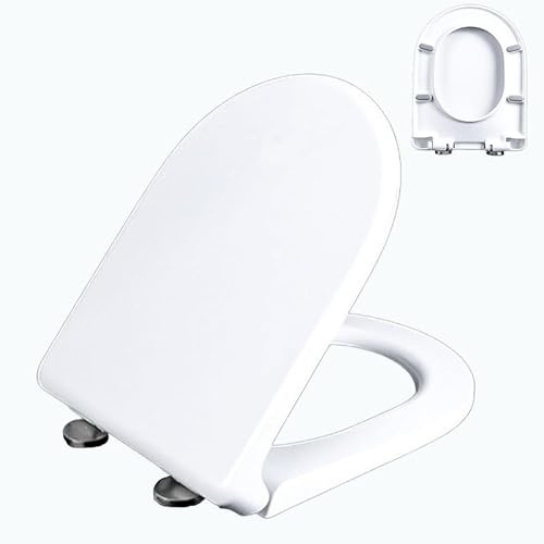 Coperchio WC con Chiusura Ammortizzata, Tavoletta WC Universale Forma di D/U con Funzione di Sgancio Rapido, Copriwater con con Cerniere Regolabili, Sedile WC in PP, Bianco, 02R, 46x37cm