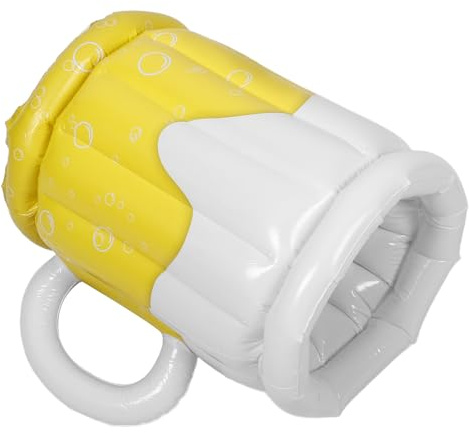 Cabilock Inflatable Cooler Ice Bucket PVC Thickened Summer Beverage Cooler White with Light Yellow Print for Outdoor Pool Beach Party