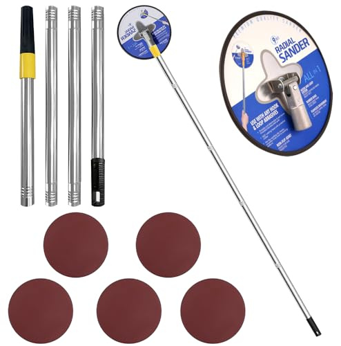 Nzkeuf Pole Sander Kit for Drywall, 9In Dry Wall Sander with 71In Extension Pole, 360° Rotation Radial Sander and 5 Sanding Sheets (80,100,120,180,240 Grit), Pole Sanding Tool for Wall and Ceiling