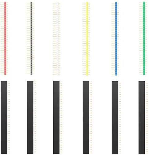 Youmile 6 Stück 2,54 mm Stiftleisten, farbig vergoldet, 40-poliger Stiftleistenstecker-Set (männlich) + 6 Stück 40-polige Buchsenleisten für DIY-Projekte mit Leiterplatten