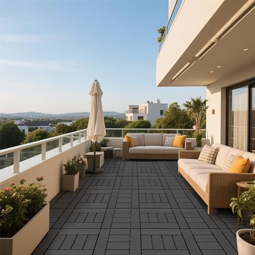 Mixtric klick-Terrassenfliesen Aus Kunststoff, 44er-Pack Balkonfliesen 12x12, Wasserfest, FüR AußEnbereich, Wetterfest Terrassenfliesen FüR Veranda, Poolbereich, Garten, Beton,A