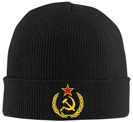 KWQDOZF Strickmütze mit Hammer-und-Sichel-Motiv der UDSSR für Erwachsene, warme Wintermütze – Herren und Damen