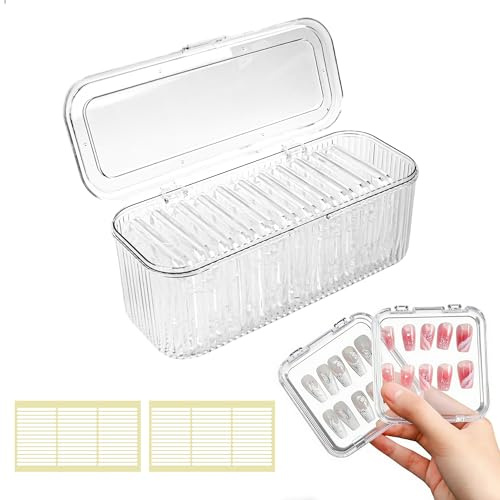 Nagelförvaringslåda, set, nagelförvaringslåda, består av 12 lådor för pressning på naglar (8,5 × 8,5 cm), 90 nagelremsor och stor förvaringslåda, för att organisera och presentera nageltillbehör