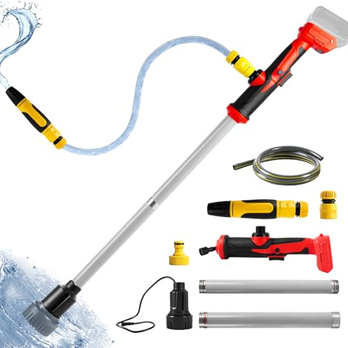 Cordless Stick Water Transfer Pump Compatible with Milwaukee 18V Battery (NO Battery), 90L/min Flow Portable Utility Sump Pump with 1.5m Hose and Nozzle, for Pool, Garden, Pond, Rain Barrels Draining