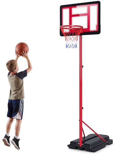 COSTWAY Canestro da Basket da Esterno ed Interno per Bambini, Canestro da Basket Regolabile in Altezza da 95 a 155 cm con Base Riempibile, Tabellone in PE e Struttura in Metallo