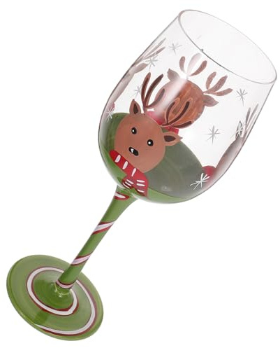 Genérico Copa de Vino Navideña de Cristal, Copa Multifunción para Vino Tinto y Cócteles, Vidrio Transparente Diseño de Reno, Adecuado para Fiestas, Hogar y Celebraciones, 1 Unidad