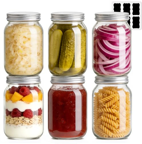 ComSaf Mason Jar de Cristal 960 ml Pack de 6 con Tapa para Conservas