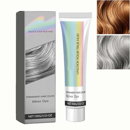 2 in 1 Natural Essence Extract Silver Hair Dye, Fashion Silver Gray Hair Dye per tutti i tipi di capelli, permanente a lunga durata con estratti vegetali nutrienti, Silver & Gray Natural Hairdye (1