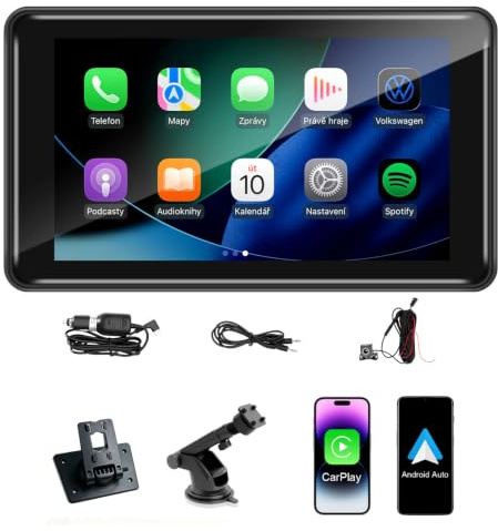 Wireless CarPlay Screen for Car, 7” HD Touch Android Auto Car Play Screen Portable Car Stereo Live Navigation Bluetooth Mirror Link Music, Video, Player Siri, GPS, FM, AUX, AirPlay