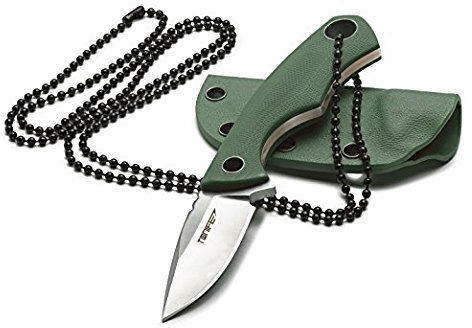 TONIFE Feste Halsmesser nackenmesser neck knife Tanto Klinge 43mm total 119mm mit Kydexscheide und Kugelkette(Armee-Grün), HKT2018