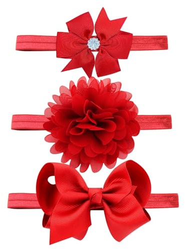 Yueshop 3pcs/Set Baby Kids Girls Bowknot Headband Toddler Elastic Hair Band Headwear Bow for Newborn Infant Toddlers (Red)
