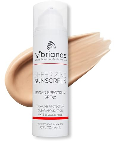 Vibriance Sheer Zinc Sunscreen - Tinted Sunscreen for Face SPF 50, Lightweight Facial Moisturizer with Niacinamide, Hyaluronic Acid - 1.7 fl oz