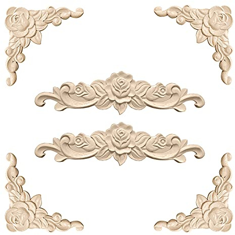 Vasemele Holzornamente für Möbel Vintage 6 Stücke Holzornamente für Möbel Holzornamente Ecke Holzschnitzerei Applique Ornament Holzornament Blumen Schnitzerei Verzierung Holzornamente Rose Schnitzerei