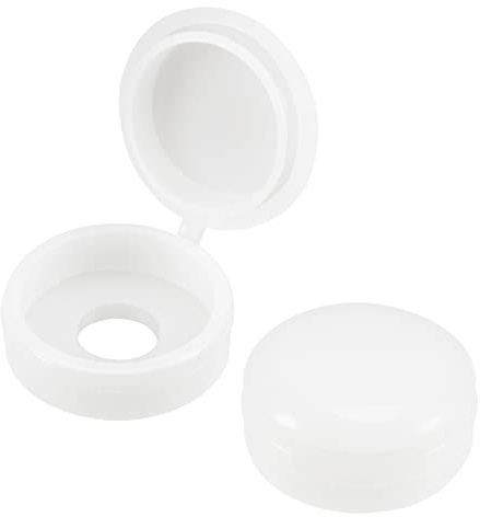 sourcing map Plastic Hinged Screw Cover Caps 5.8mm Hole Fold Snap Washer, White Pack of 50