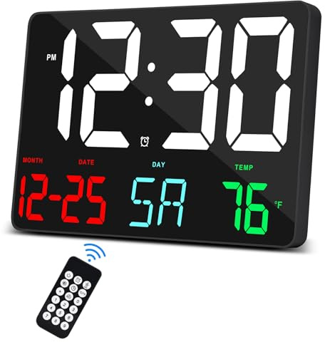 SZELAM Digitaluhr Großes Display,11,5 Digitaler Kalenderwecker mit Funkfernbedienung,LED Übergroße Wanduhr mit Datumstemp.12/24H,Snooze Wecker für Zuhause Schlafzimmer Büro Gym