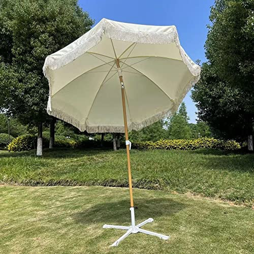 JJ Home Parasol de Jardin Parapluie de Plage à Franges Blanches, Parapluie d'extérieur Portable Parasol Soleil Jardin extérieur inclinable (ø200cm)