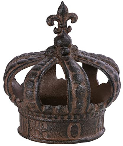 Dehner Figura Decorativa de Corona, Aprox. 15 x 15 x 17 cm, Hierro Fundido, Color Oxidado