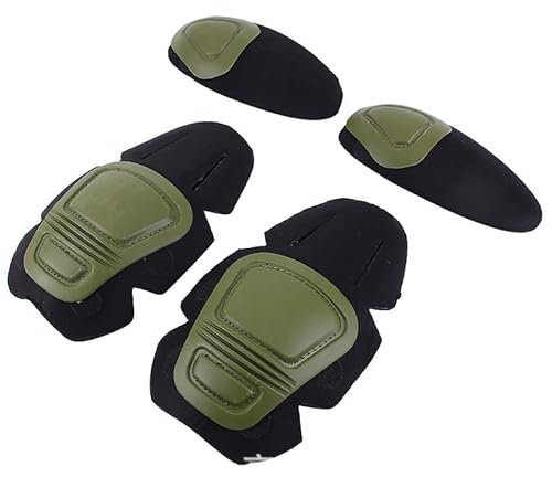Uugood Ginocchiere Sport Set di Protezione Tattica Ginocchiere Militari Accessori Tattici Protezioni Ginocchiere Gomitiere da Combattimento per Airsoft CS Caccia Paintball, Verde
