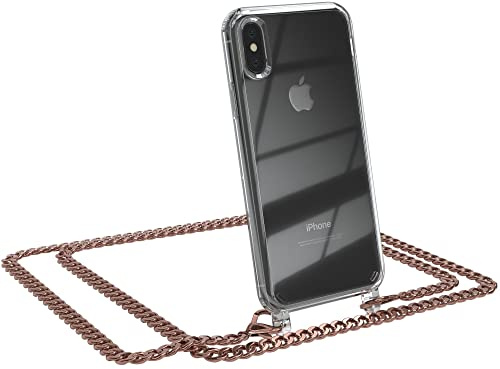 EAZY CASE Handykette kompatibel mit iPhone X/XS Handyhülle mit Metall Umhängeband und Ersatz Kordel schwarz, Handykordel mit Schutzhülle, Stylische Kette, Metall - Rosé-Gold