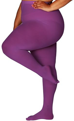 HONENNA Queen Plus Size Tights, 20+ Colors Women's Curves Semi Opaque Stockings Nylons Pantyhose 1X 2X 3X 4X 5X 6X, 1-6 Pairs (1 Pair-Dark Purple 5X-6X)