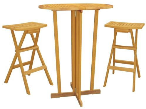 vidaXL Bar Set 5-TLG., Klappbar Bartisch Set, Sitzgruppe Essgruppe fürGarten Balkon Terrasse, Bistro Set Stehtisch, Massivholz Akazie