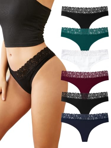 INNERSY Tanga Dentelle pour Femme String Sexy Chic Culotte Coton Lot de 6 | Thong T-Back Extensible, Sous-vêtements Confortable, G-String Ficelle Respirant, Sans Étiquette, Sport, Rencontres, Quotidien