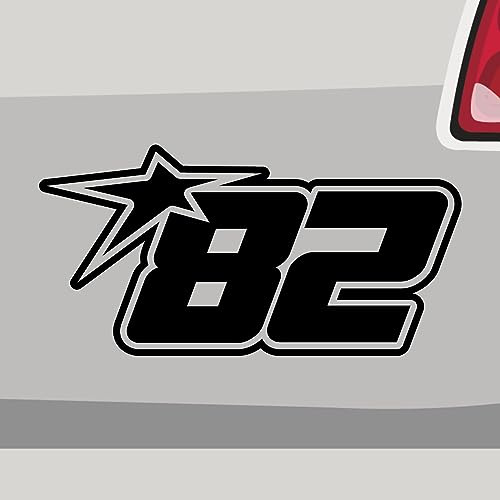Stickerfreaks Startnummer 82 Aufkleber Rennen Ziel Sticker Track Team Auto Bike Decal Vinyl Aufkleber Größe: 10x5cm (S) | Farbe: 71-grau | Racenumber Sticker Kleber Deko Tuning Zahl