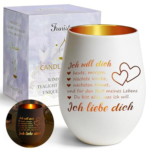Teelichthalter Geschenk für Freundin, Windlicht mit Gravur Ich Liebe Dich Partner Geschenke für Frauen, Windlichter Jahrestag Geschenk für ihn Sie, Geburtstagsgeschenk für Ehefrau Ehemann