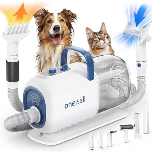 oneisall Asciugacapelli e Tagliacapelli per Toelettatura Cani, 15000 Pa, Kit per Toelettatura Cani per Toelettatura e Rifinitura, 7 Livelli di Temperatura del Soffio, Flusso d'Aria Regolabile, 2,5 L