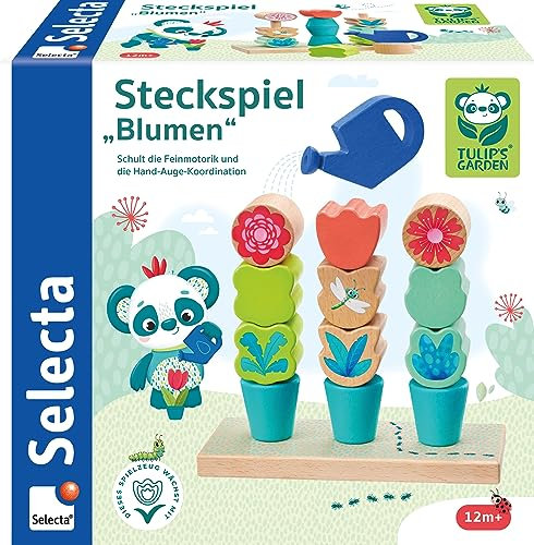 Selecta 62086 Tulips Garden, Steckspiel Blumen, 14 Teile, aus Holz
