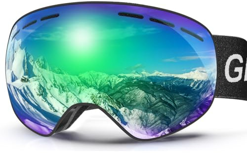 GlaRid OTG Ski Goggles PRO, Frameless 100% UV Protection Anti Fog Ski Goggles Men, Snowboard Goggles Men/Women/Adult/Youth (Blackframe Revo Greenlens Vlt8-18%)