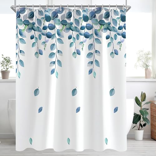 Lerores Tenda da doccia 300 x 200 cm, verde foglie, orlo appesantito, antimuffa, tessuto impermeabile, lavabile, in poliestere, per bagno, vasca da bagno con 16 anelli per tenda da doccia