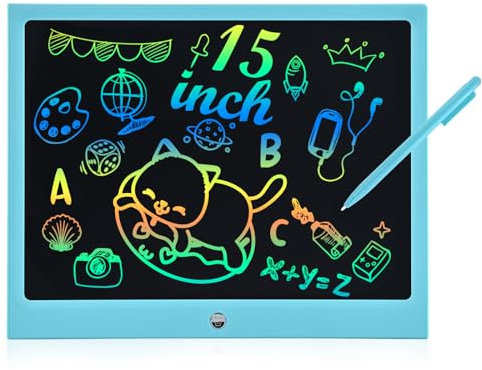 15 Zoll LCD Schreibtafel Kinder, RaceGT Schreibtafel Maltafel Zaubertafel Zeichenblock Umweltfreundlich Heller Bunten Schrift Pad, Geschenke für Kinder-Blau