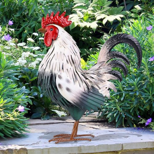 Ratuor Rooster Garden Statue Sculpture Metal Chicken Yard Decor Outdoor Figurines Patio Backyard Decoration