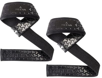 Reeva Lifting Straps Ultra Grip – Gewichthebe-Straps Schwarz, Powerlifting & Fitness Trainingsgurte mit rutschfester Grifffläche für Krafttraining & Gewichtheben