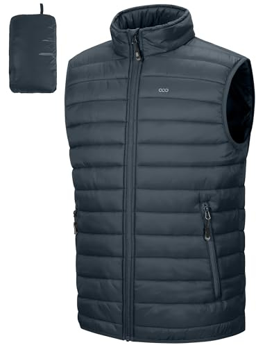 33,000ft Men's Packable Puffer Vest Quilted Gilet with 5 Pockets | Lightweight, Water Resistant, Windproof, Machine Washable, Soft, Padded, for Outdoor Hiking Traveling