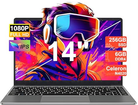 PC Portatile Win11 Computer Portatile Notebook 14 Pollici 6GB 256GB Estensioni SSD 1TB, Laptop Celeron N4020 fino a 2.8GHz, 5000mAh 5G WiFi 1080FHD BT4.2 USB3.0 Tastiera Italiana Membrana-Grigio