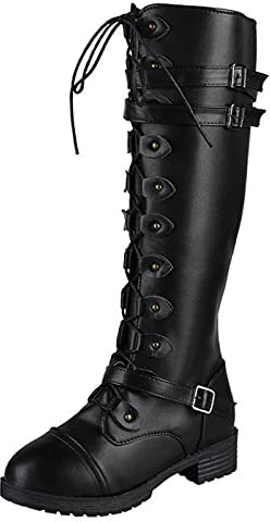Botas de equitación para mujer, con cordones, de piel, con cremallera, para mujer, antideslizantes, de invierno, largas, estilo occidental, talla 37-42, Negro , 39 EU