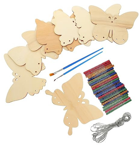 HOLIDYOYO 1satz Holzschmetterling Windspiel Bastelset Teiliges Mit Leeren Holzstücken Windglocken Malstiften Und Schnur Für Kreative Kinderbeschäftigung Und Heimdekoration