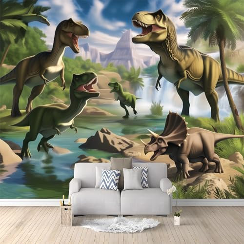 Fototapete 300 x 210 cm Benutzerdefinierte Größe Wandbilder Fantasie Tiere Dinosaurier Vliestapete Wandkunst Wandposter Schlafzimmer Wohnzimmer Büro Flur Restaurant Cafe Dekoration Grün Braun