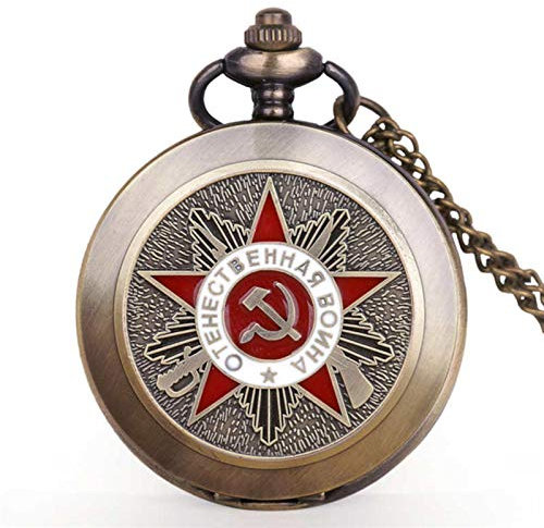 HUIBBGO Reloj de Bolsillo de Cuarzo Estilo Hoz y Martillo soviético Vintage con envío Directo, Colgante de Bronce, Reloj Unisex