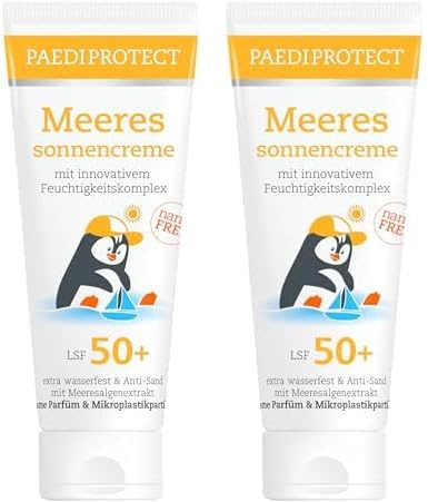 PAEDIPROTECT Crema solar marina para niños y bebés, SPF 50+ 75 ml, sin perfume y resistente al agua, factor de protección solar para el cuerpo y la cara, protección contra la radiación UVA/UVB, vegana