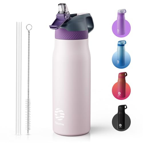 Fjbottle Gourde Isotherme en Acier Inoxydable Bouteille d'eau avec Paille pour le Sport et les Voyages, Anti-fuite, sans BPA, 550/710 ml